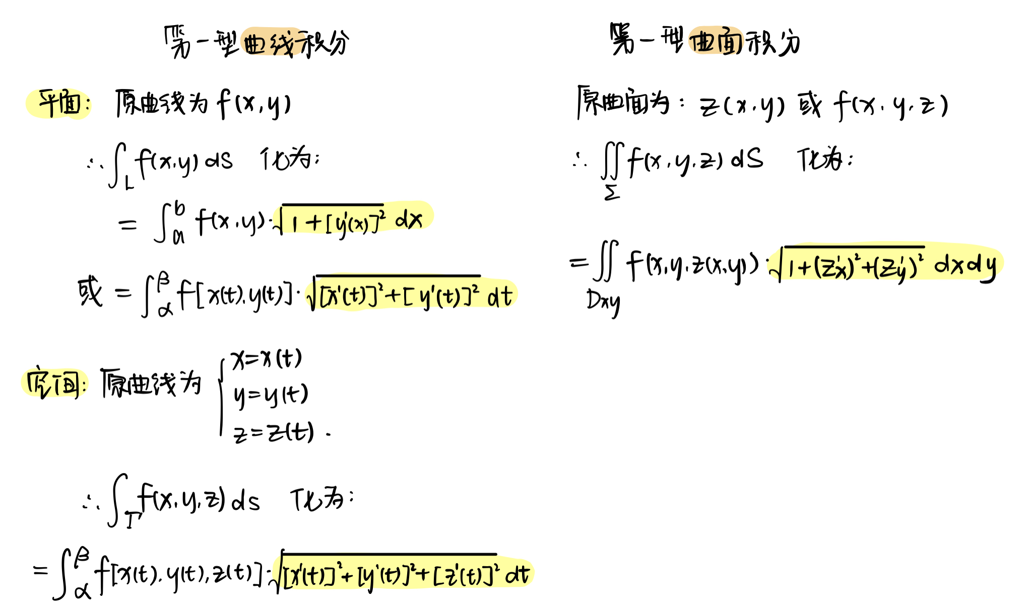 第一型曲线、曲面积分