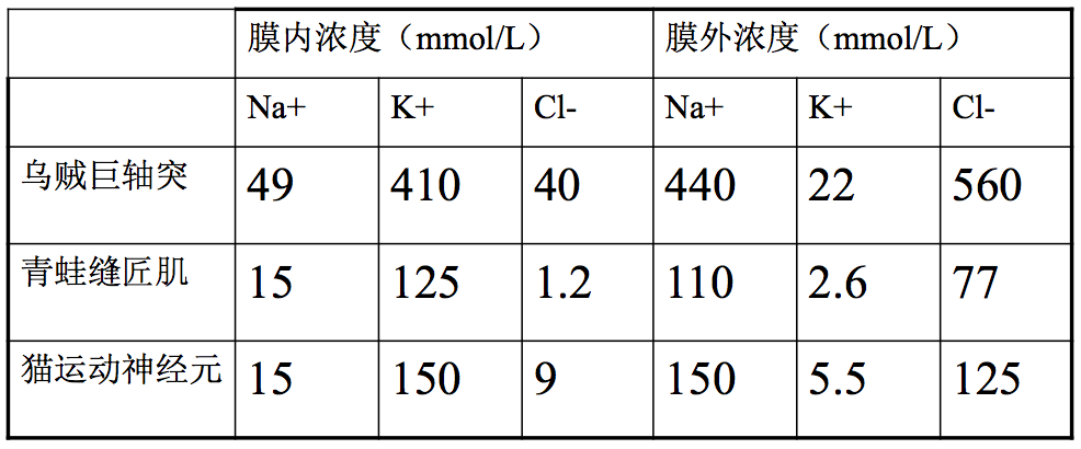 细胞膜内外离子浓度