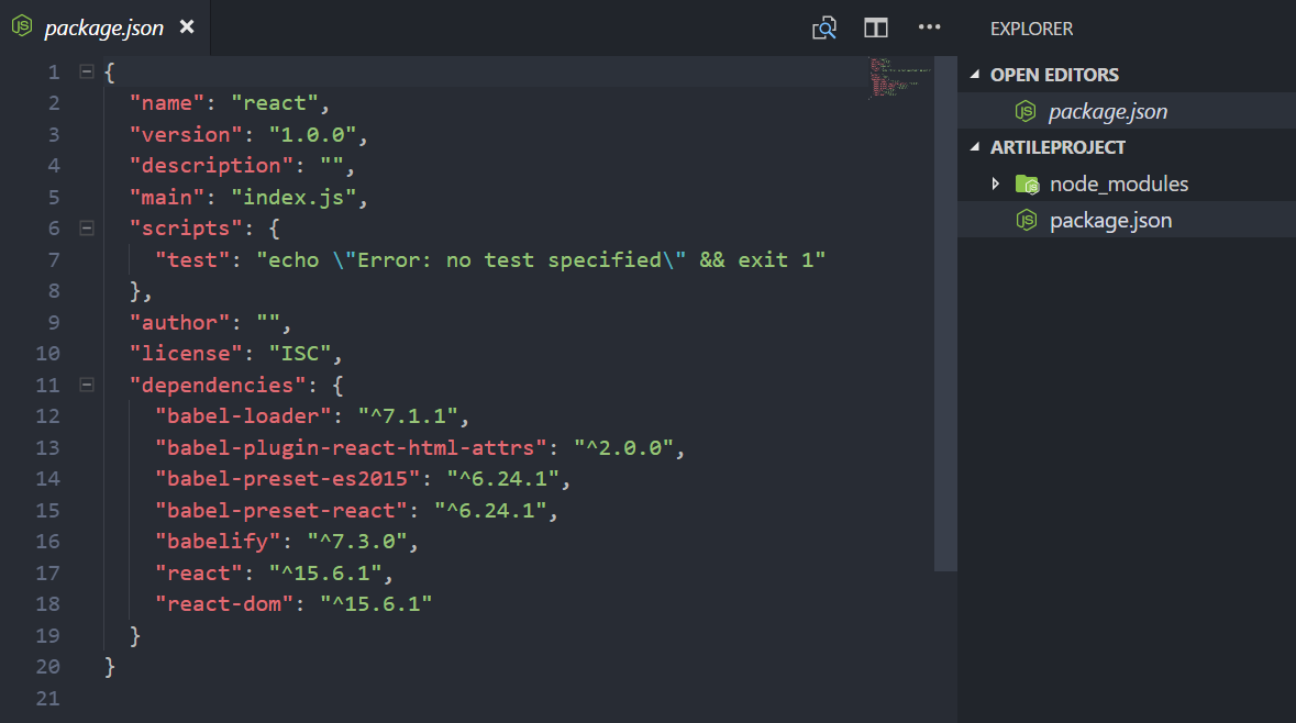 安装完react和babel后的文件目录