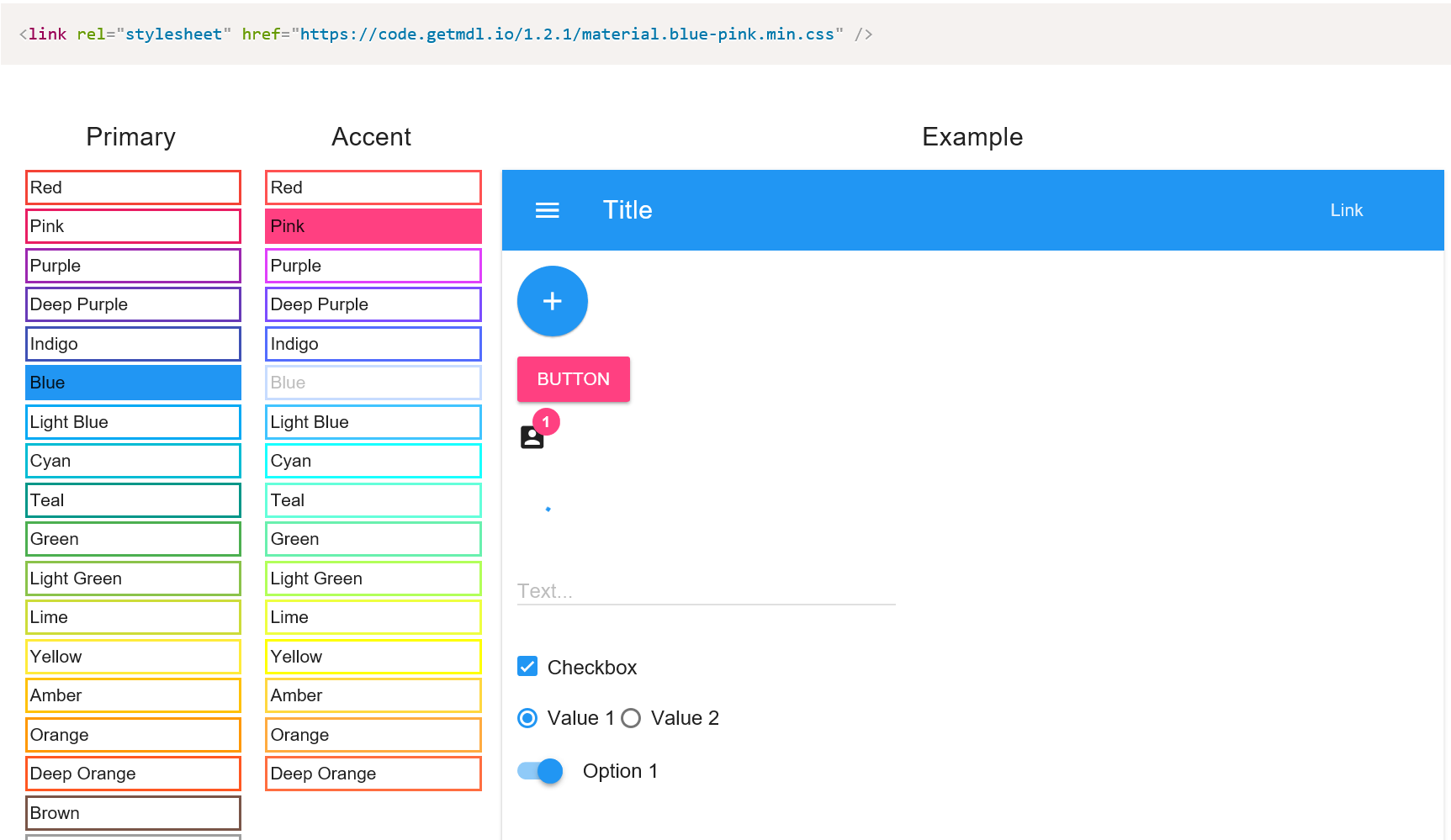 Material Design 调色板