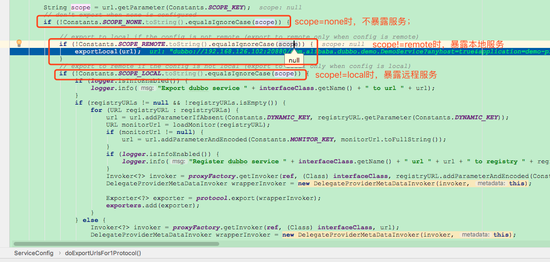 ServiceBean#doExportUrlsFor1Protocol()