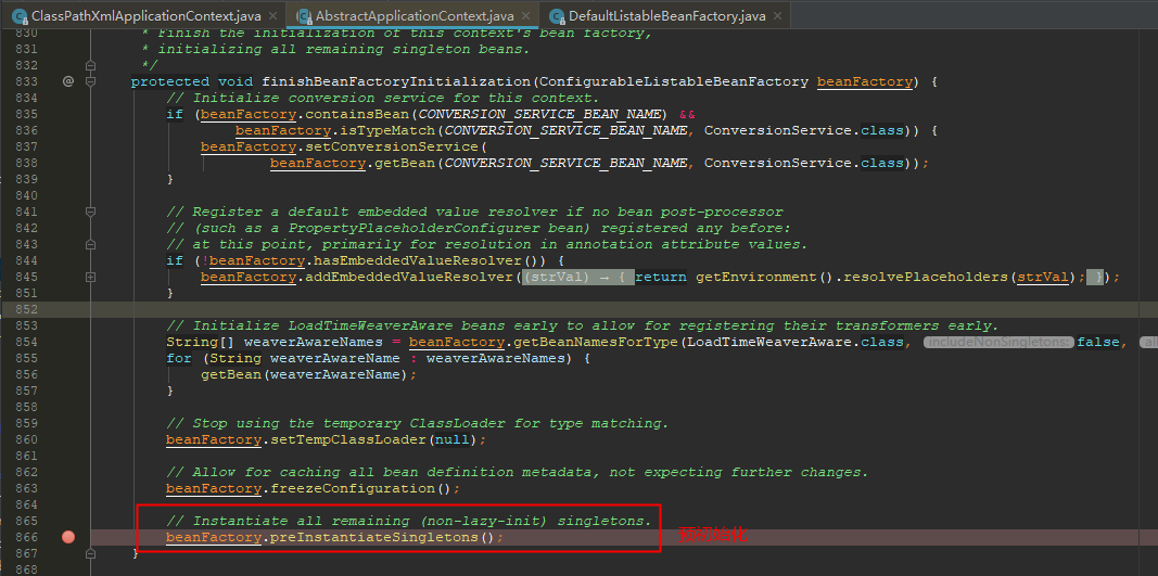 AbstractApplicationContext#refresh()#finishBeanFactoryInitialization()